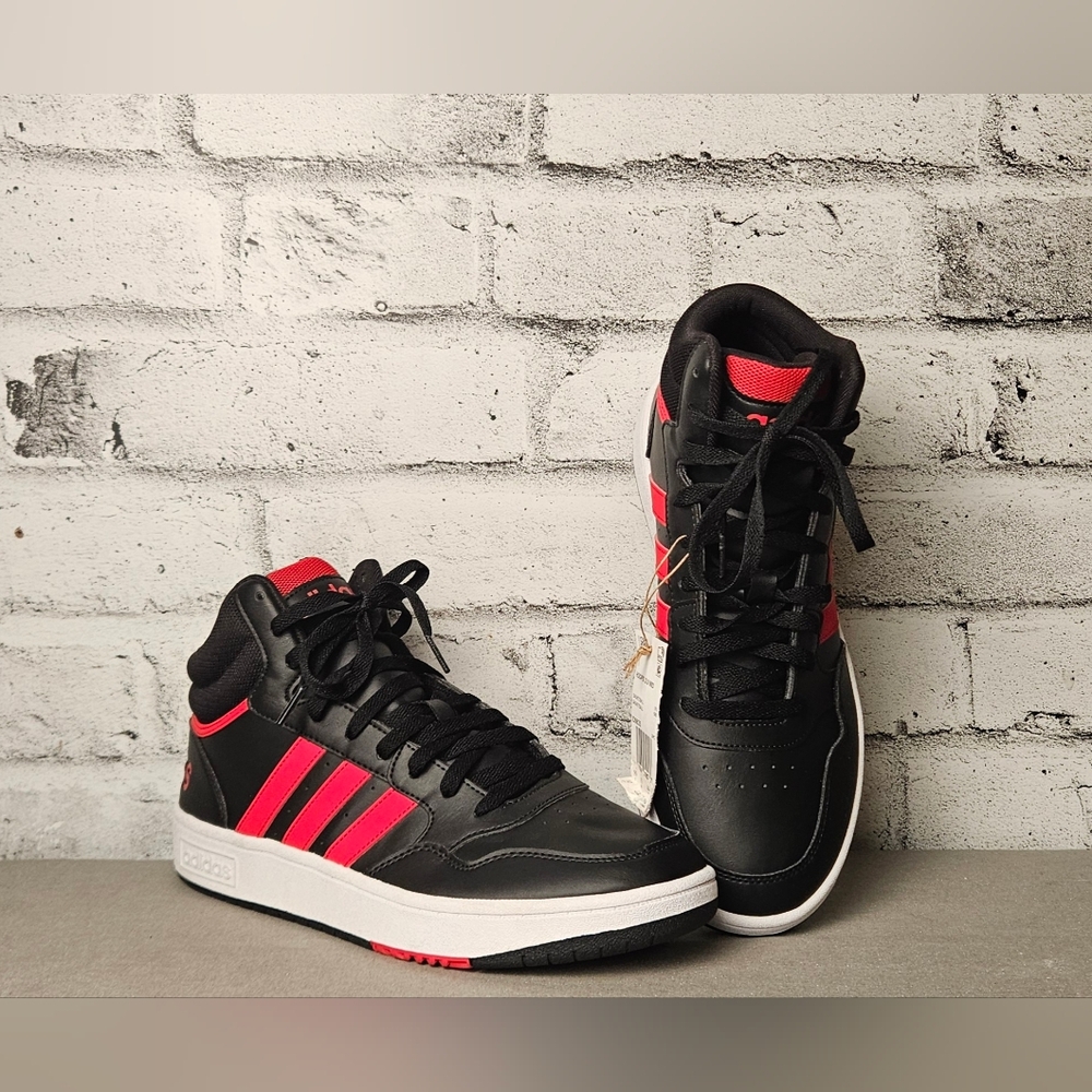 Adidas Hoops 3.0 Mid Basketball Sneakers Black Red Mens Size 10 NWT